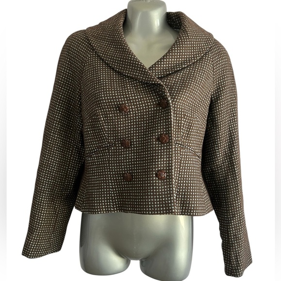 Liz Claiborne Suits Petite Brown & Sky Blue Blazer Double Breas •Used • Size: 4P - Picture 1 of 6